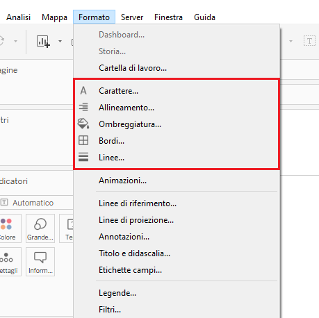 formattazione foglio di lavoro tableau