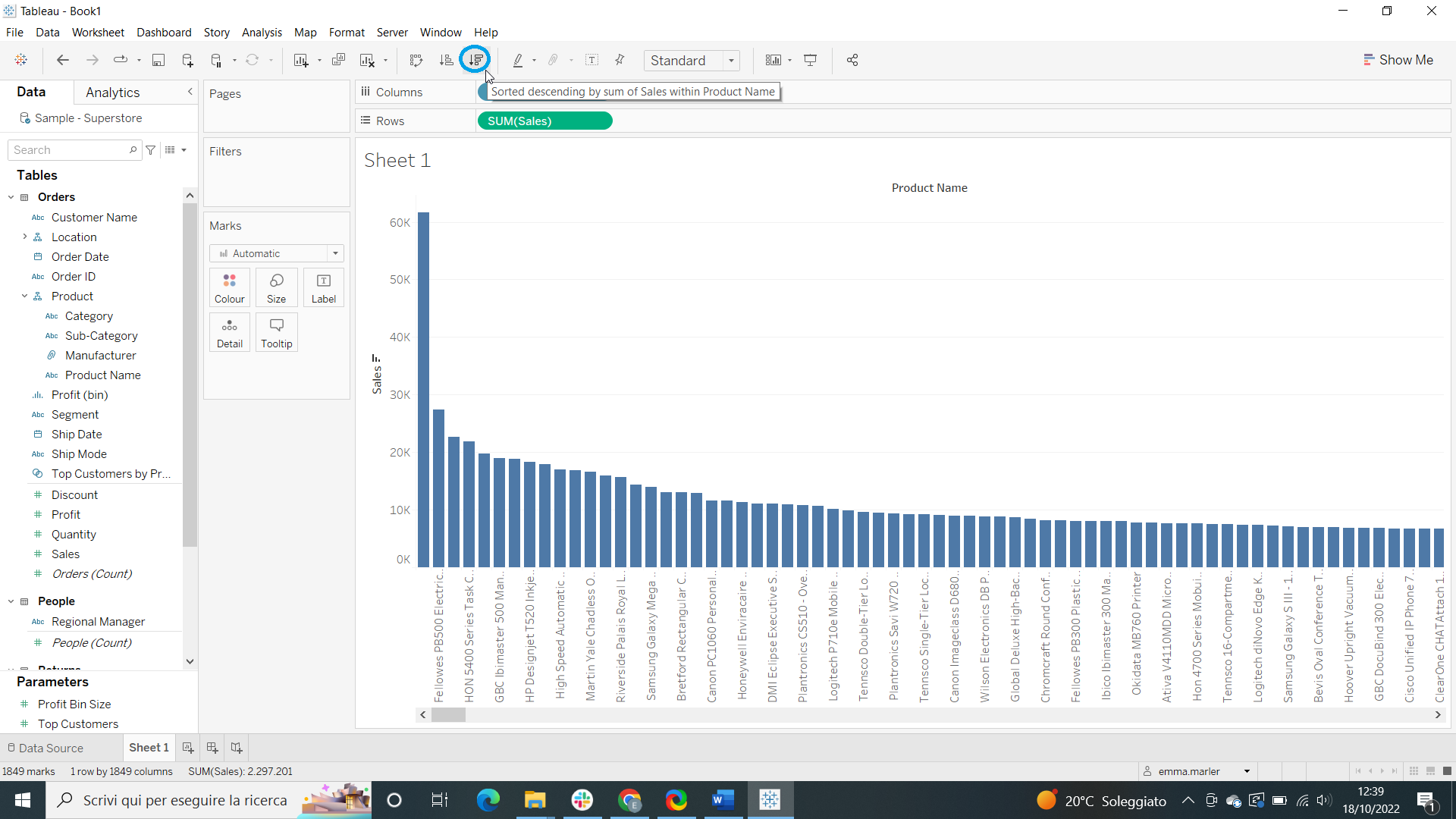 How to create a Pareto chart in Tableau Visualitics