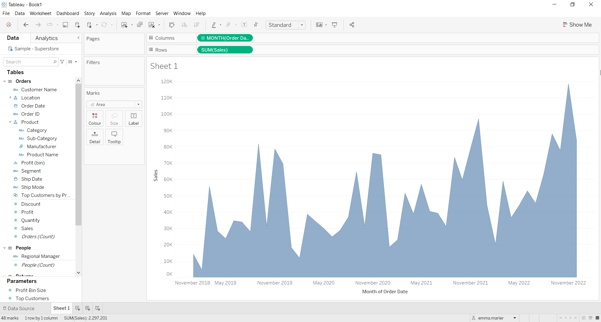 How to create a stacked area chart in Tableau | Visualitics