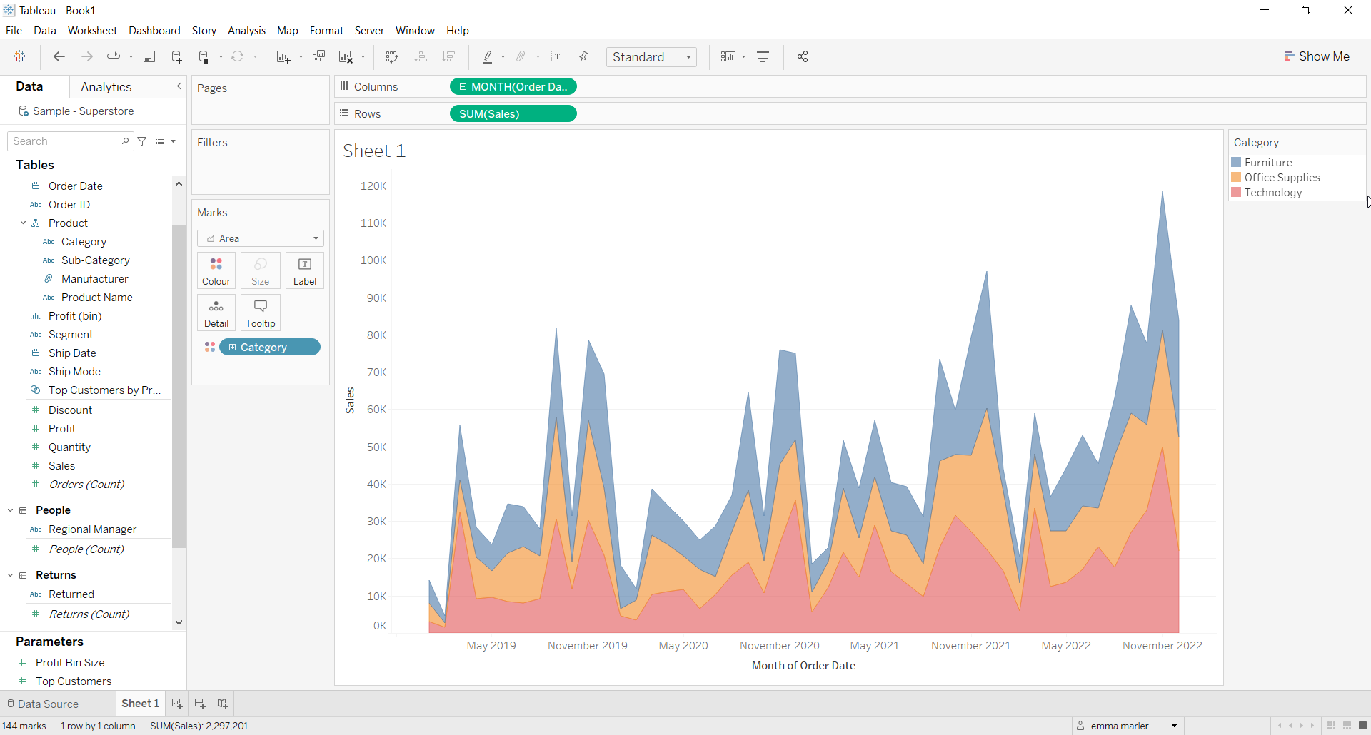 How to create a stacked area chart in Tableau | Visualitics