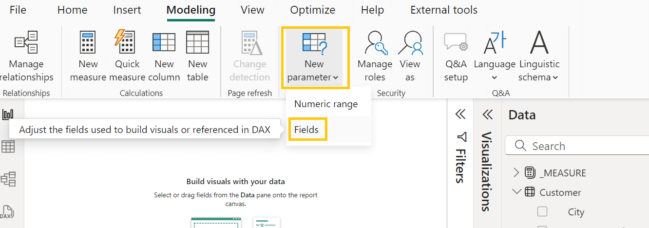 Percorso per la creazione di un parametron Power BI