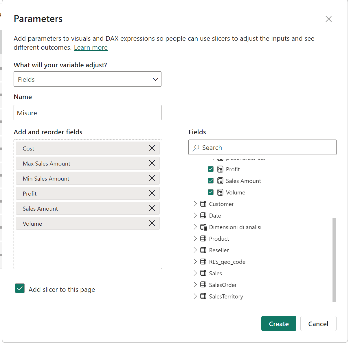 Parametro per le misure