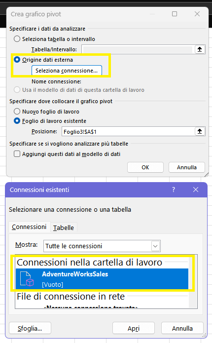 Connessione modello semantico power bi