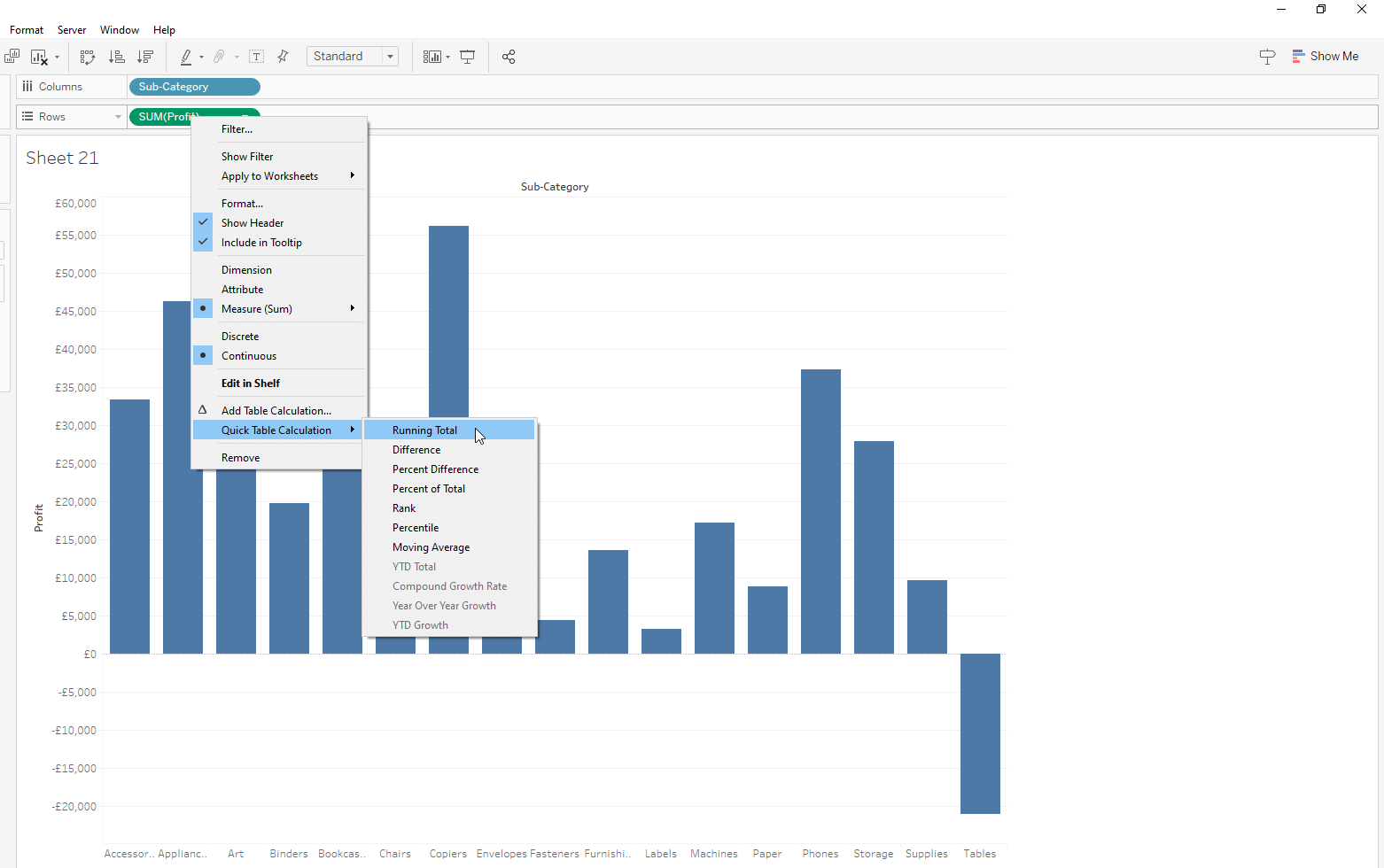 Quick Table Calculation --> running total