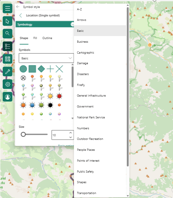 set di icone disponibili nelle mappe