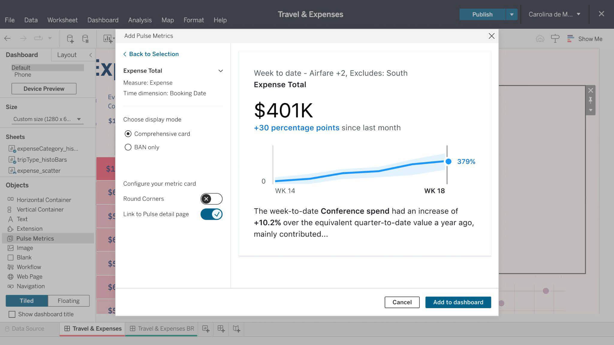 Incorporare le metriche di Pulse direttamente nelle dashboard