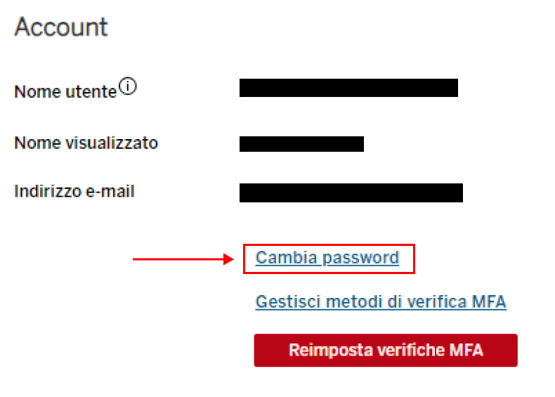 Click su "Cambia Password" - MFA tableau cloud