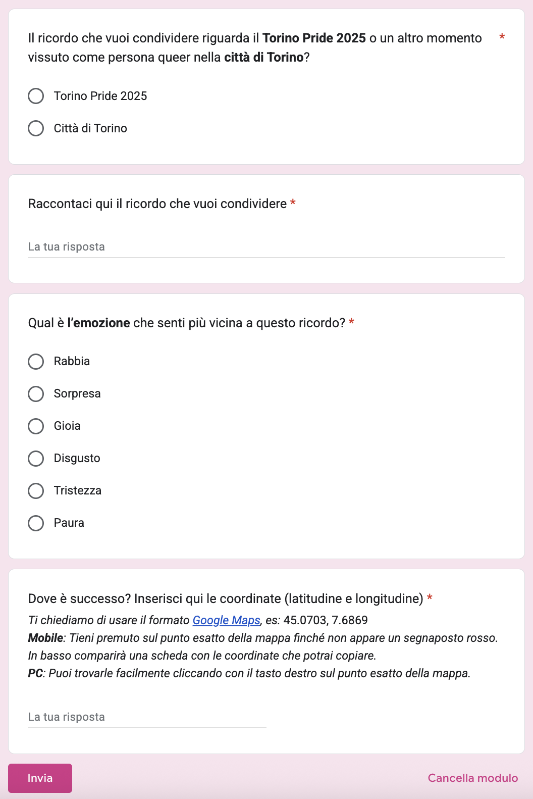 sondaggio google form-torino pride 2025