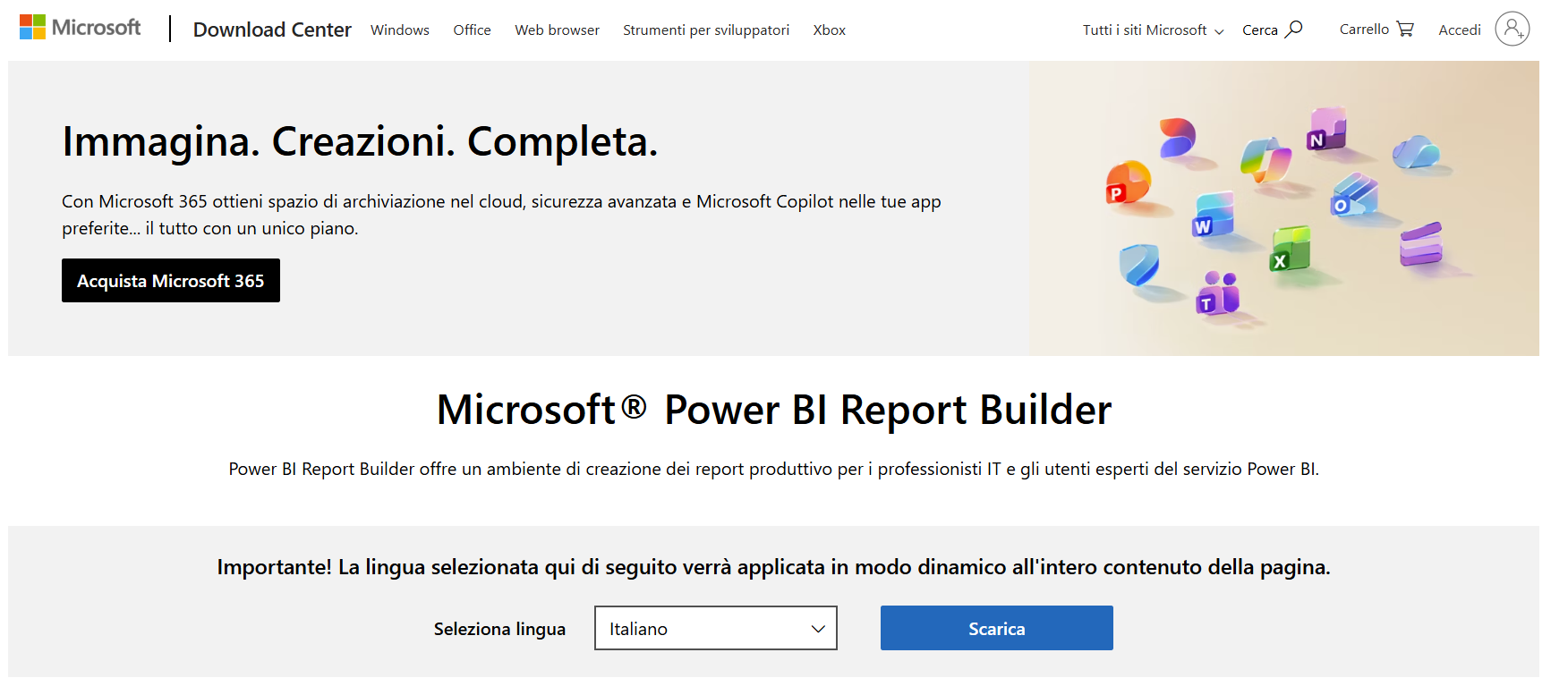 Schermata di download Power BI Report Builder
