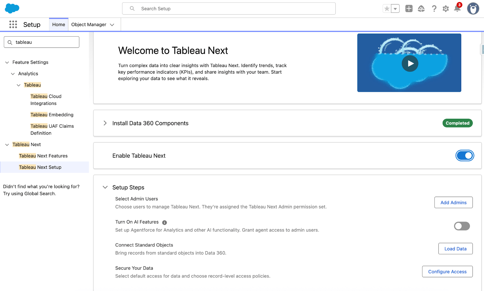 Configurazione guidata di Tableau Next
